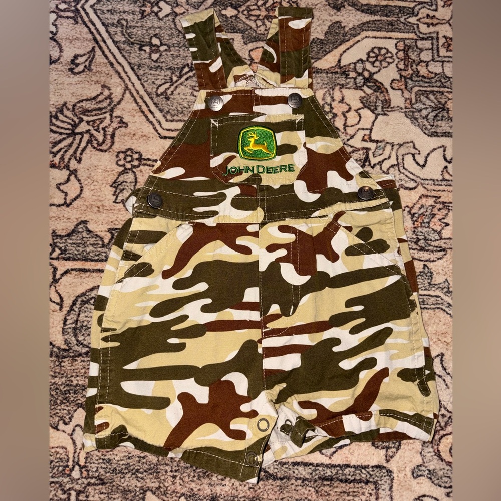 John Deere Kids Green and Brown Camo Overalls